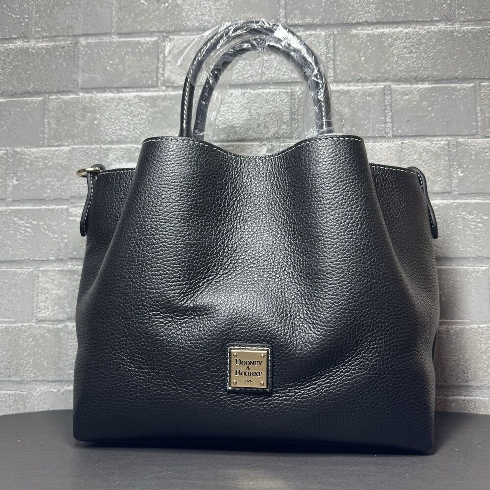 Dooney & Bourke Lucca Leather Barlow Black Pebble Satchel NWT Strap Bag - Picture 1 of 10
